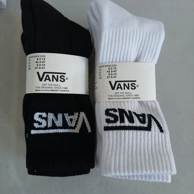 VANS 3-Pairs Classic Crew Socks - Men's Black/White, Size 8.5-12, Daily socks