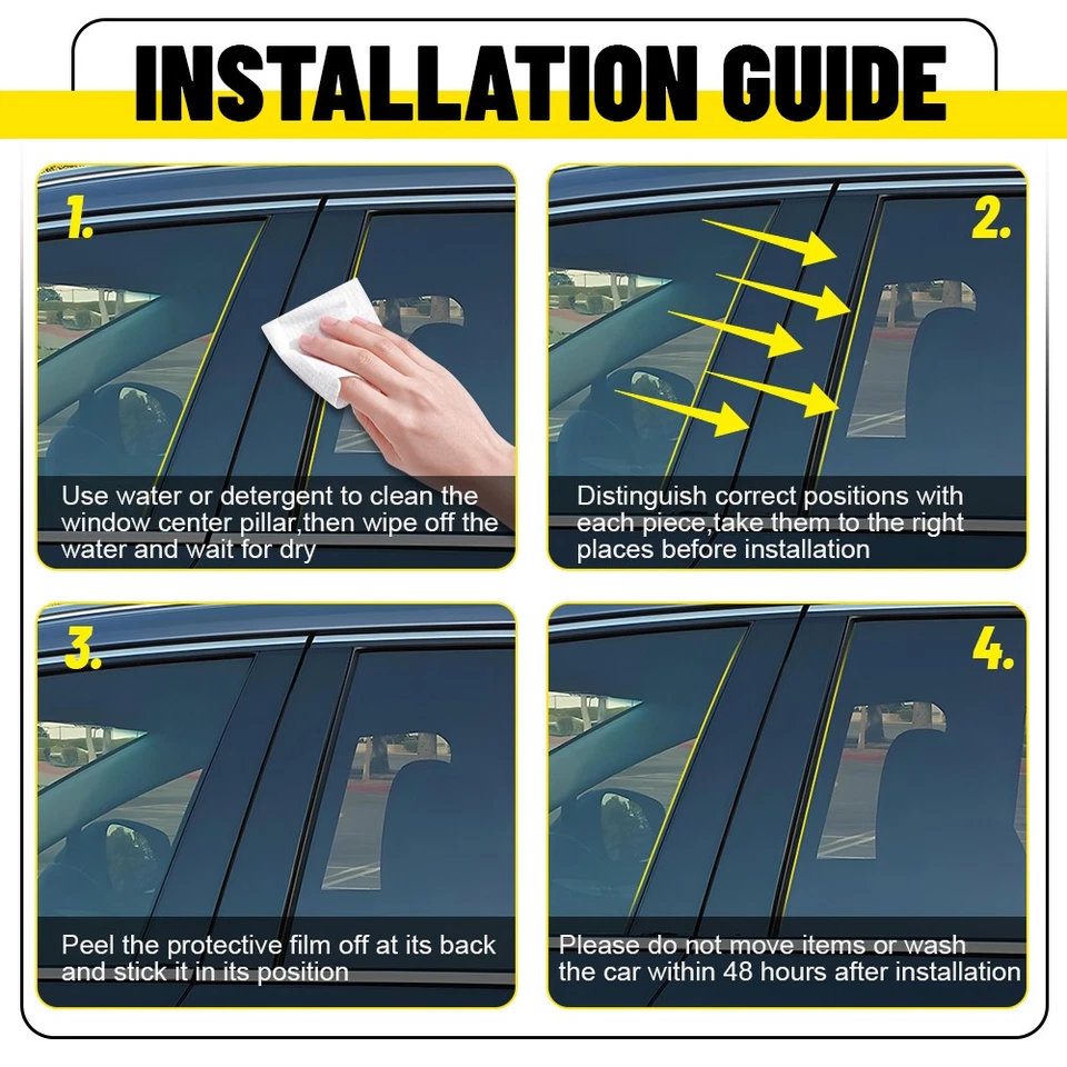 Juego de 6 molduras de puerta de ventana de poste de pilar para Cadillac CT6 2016 2017-2019 2020 negro Foto 3 de 4