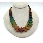 Vintage Rainbow Square Tile Necklace Graduated Beads Button Clasp Colorful 20"