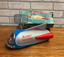 Masudaya MT Modern Toys Japan Tin Battery Op Planet Explorer Space Ship w/ Box