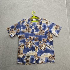Hilo Hattie Men Button Up Shirt L Blue Floral Loop Collar The Hawaiian Original