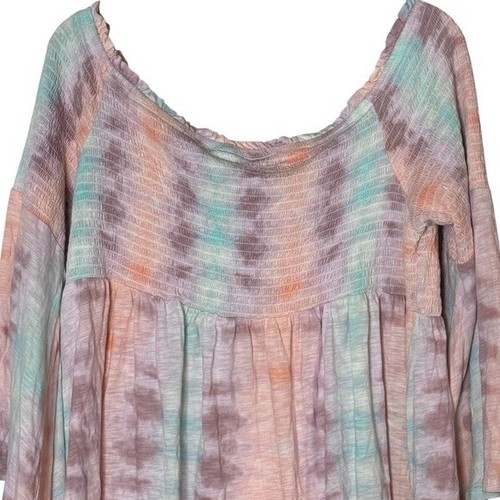 Torrid Babydoll Knit Smocked Off-Shoulder Bell Sleeve Top Size 3X Pastel Rainbow - Picture 5 of 13