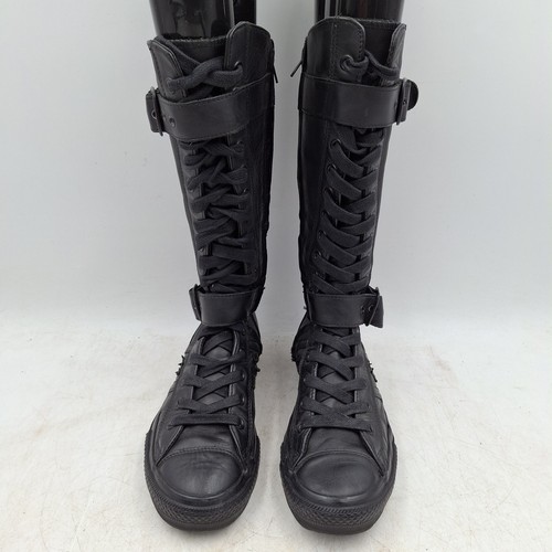 Converse Black Leather Zip Up 00s Retro Laces Buckles & Zip UK 7 Calf High - Picture 4 of 12