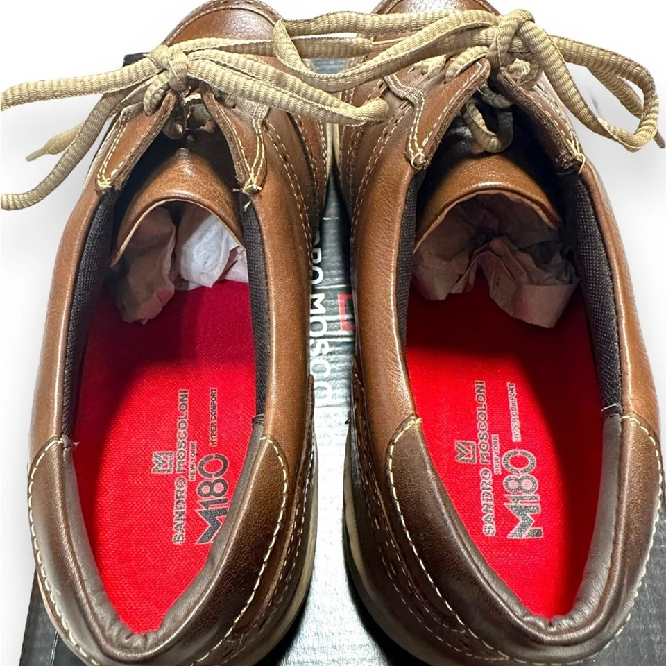 Nuevo en caja Zapatos mocasines ojales Sandro Moscoloni 9D coñac Curtis de cuero con cordones para hombre Foto 4 de 4