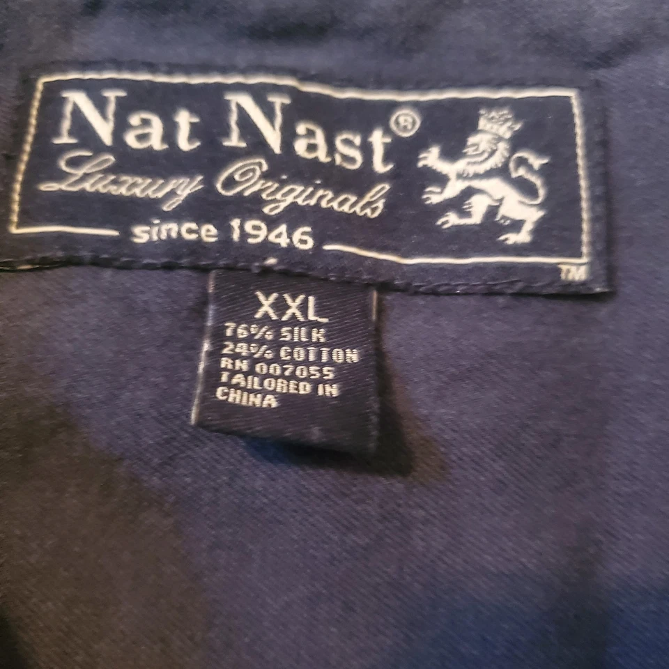 Camisa Nat Nast Para Hombres 2XL XXL Abotonada Seda Algodón Azul Blanco Gris Rayas Foto 2 de 4