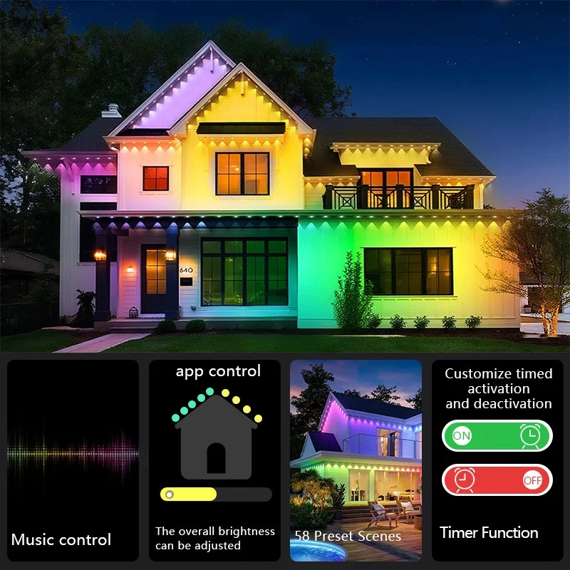50ft 100ft 150ft Smart RGBIC Permanent Outdoor Lights Waterproof App Control - Image 4 of 4
