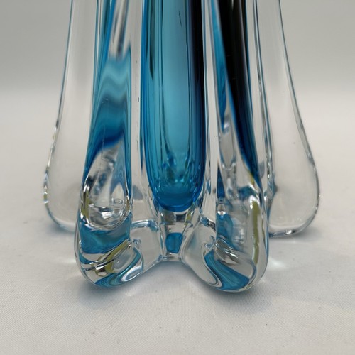Vintage Murano Style Vase Sculpture Ribbed Aubergine Turquoise Heavy Glass - Picture 14 of 19