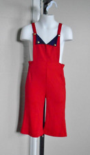 Child's VTG 1970s Red  Blue Jumpsuit Overalls Bibbed Pants Flared Legs Sz 3 NOS