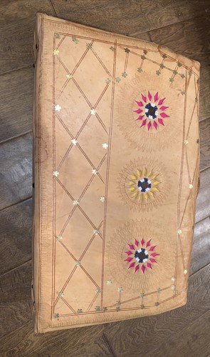 Moroccan Vintage/Antique Gold Flake Brown Tooled Leather Purse/briefcase/Dr. Bag - Picture 10 of 12