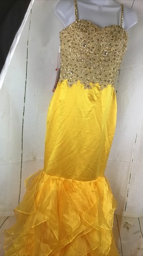 Women’s Yellow Embellished Mermaid Style Lace Up Back Prom/Party Dress Sz. 4 - Picture 12 of 24