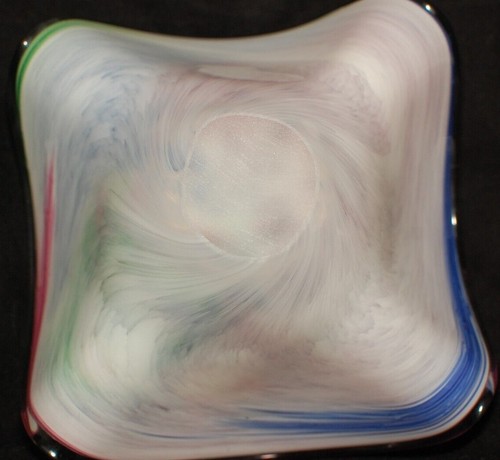Vintage Italian Murano Style Art Glass Ruffled Bowl, Orig. Label - Bild 8 von 11
