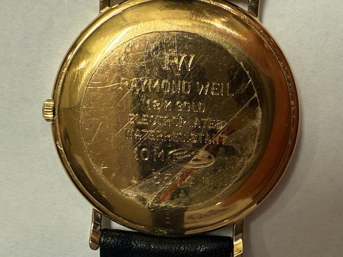 Raymond Weil Quartz Men Leather 18K Gold Electroplated HoneyComb Dial Date - Picture 4 of 13