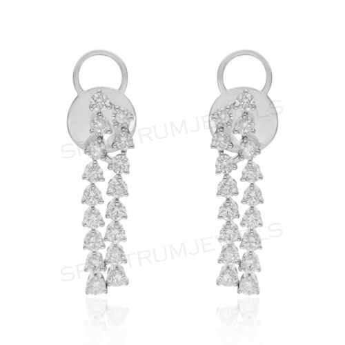1.77 Ct Real SI/H Round Diamond Dangle Earrings 14k White Gold Engagement Gift - Picture 2 of 13