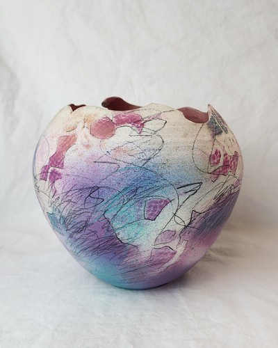 Colleen Zufelt studio art pottery bowl 7" signed abstract vtg 1990's whimsical - Picture 4 of 12