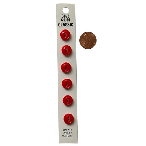 Buttons Red Round Bright 2-Hole 6-Pack 7/16" Blumenthal Lansing No. C076 USA - Picture 4 of 7