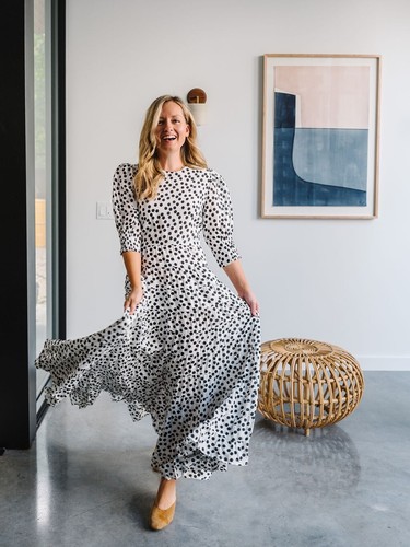 RIXO Agyness Cutout Maxi Dress M AU10 US6 Black white Polka dot cotton silk chic - Picture 4 of 12