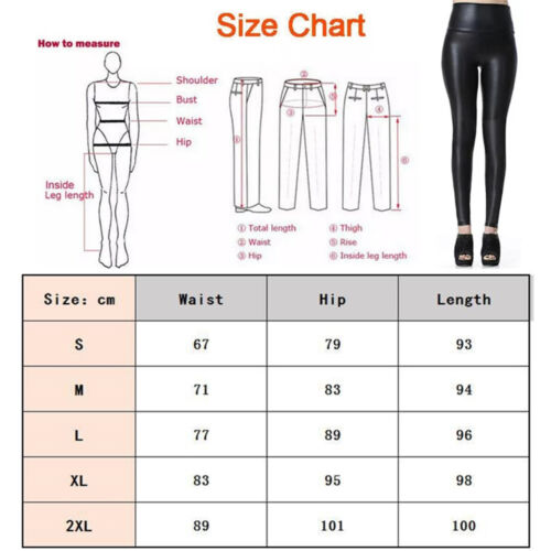 Women Stretchy Faux Leather Leggings Casual PU Pants High Waist Pencil Trousers - Picture 2 of 17