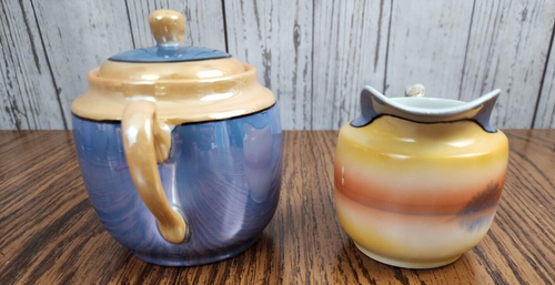 Azucarero Lusterware pintado a mano con diseño de isla de tapa en crema Japón frágil - Imagen 8 de 18