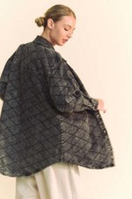 Davi  Dani Curved Hem Diamond Quilted Button Up Denim Shacket