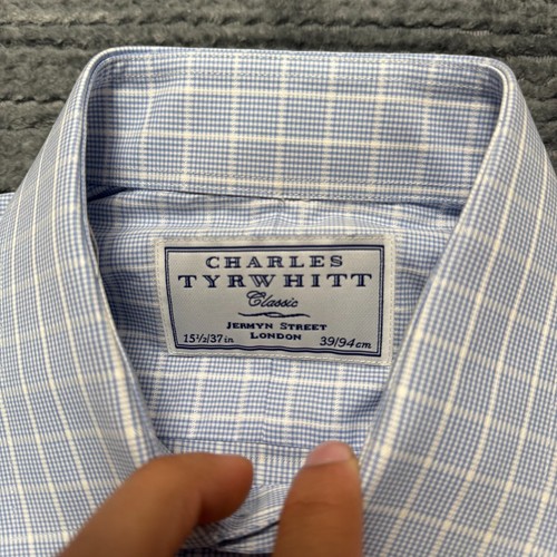 Charles Tyrwhitt Vestito Camicia Uomo 37 In Blu Bottoni Slim Fit Maniche Lunghe - Foto 5 di 7