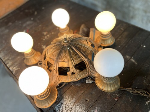 Antique Lincoln Art Deco Cast Aluminum Ceiling Light Fixture CHANDELIER 5 Bulb - Picture 14 of 14