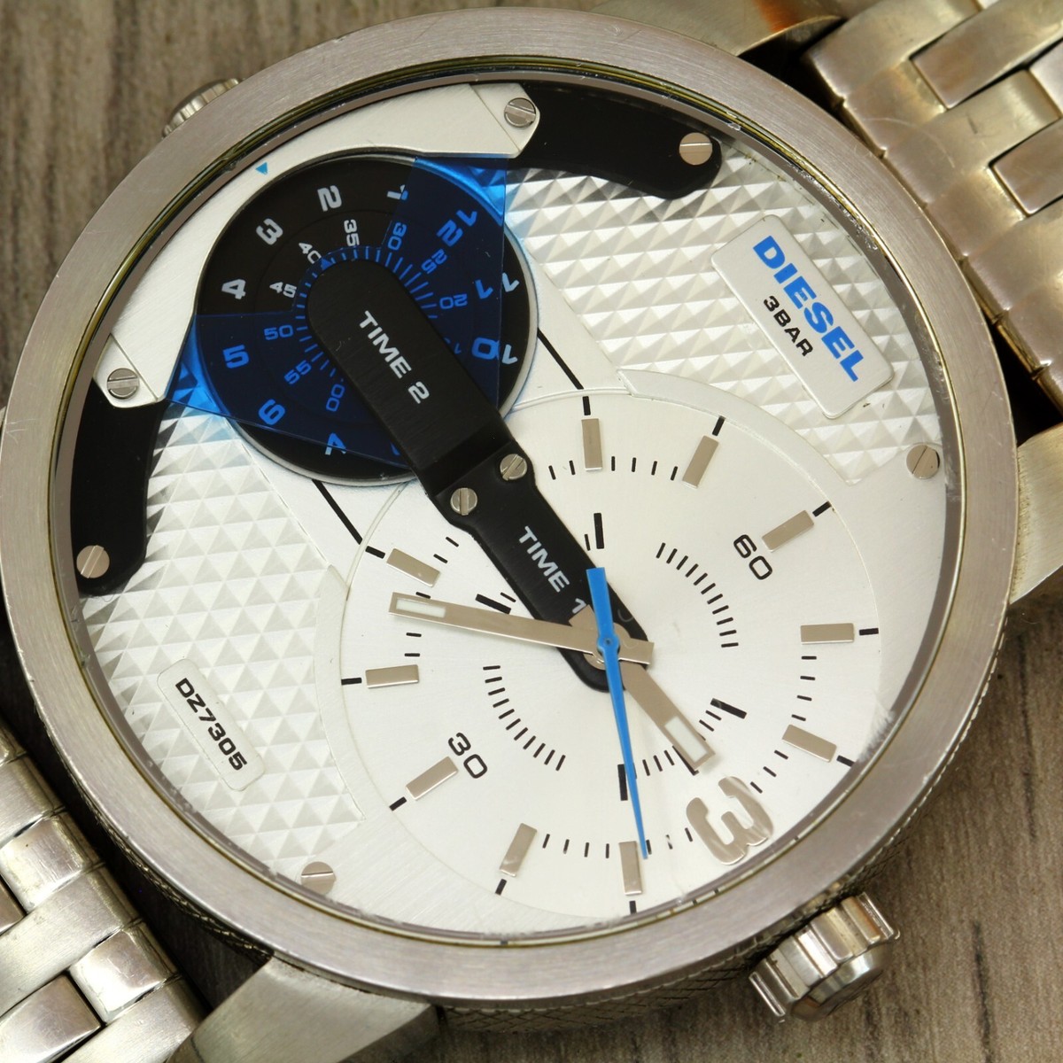 Diesel DZ7305 mini daddy quartz stainless steel men s wristwatch 2 time zones