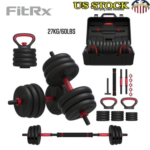 60lb 4-in-1 Adjustable Interchangeable Dumbbell Barbell Kettlebell Weight Set - Picture 1 of 13