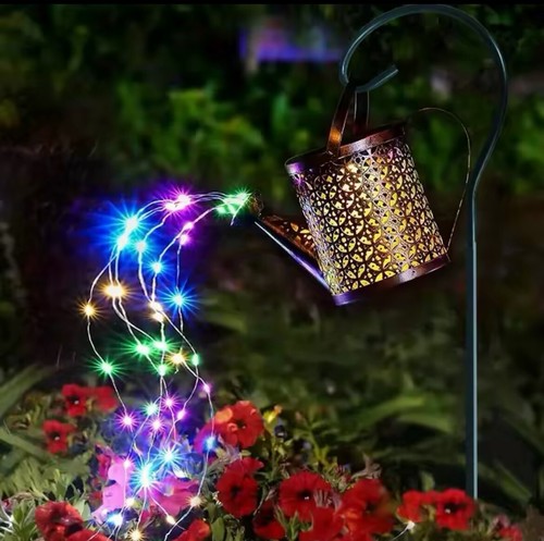 Metal Solar Watering Can Outdoor Garden Decoration Led Waterfall Quick Install - Picture 4 of 13