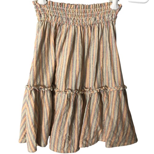 Marine Layer Sofie Smocked Tiered Mini Skirt in Multi Stripe Linen Blend size XS - Picture 2 of 8