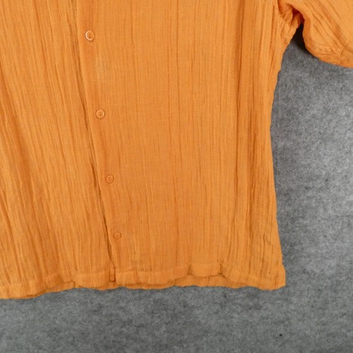 Camisa Jhane Barnes Para Hombre Grande Manga Corta Naranja Texturizada Rayas Seda/Lino - Imagen 5 de 16