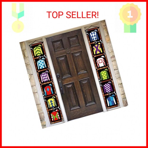 Pudodo Kentucky Derby Porch Banner Run for The Roses Jockey Attire Party Front D