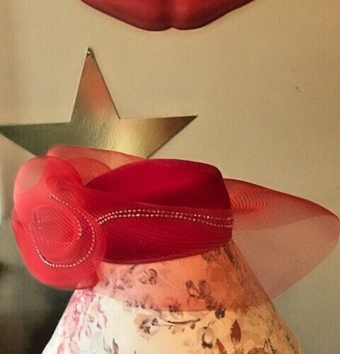 Cathy Allen Designs roter Kirchenhut mit Schleier & Perlenstickerei ~ Vintage - Bild 4 von 8
