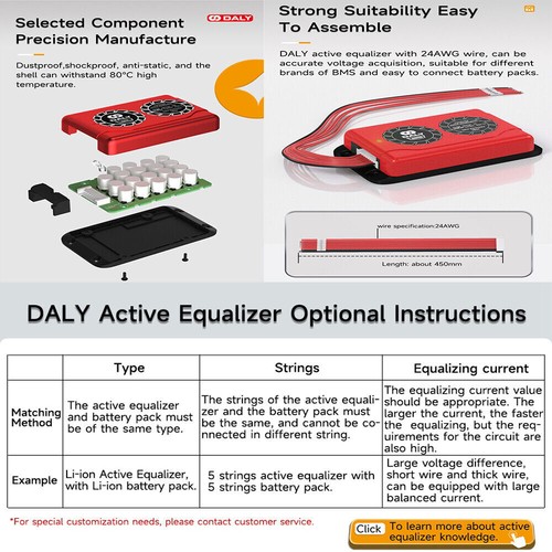 Daly 1A Smart Active Balancer Equalizer 4S-24S Li-ion LiFePo4 Battery +BT Module - Bild 5 von 18