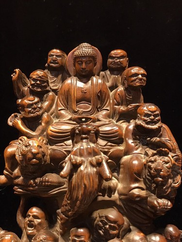 vintage antique wooden buddha statue wood carved Arhat 18 Buddhist saints Decor - Picture 10 of 10