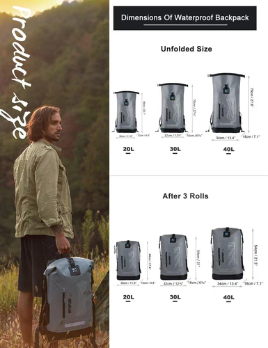 Wasserdichter Rucksack Dry Bag, 500D PVC, Outdoor Wandern, Kajak & Wassersport - Bild 5 von 9