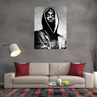 V4659 2pac Tupac Shakur Hood BW Portrait Art Gangsta Rap