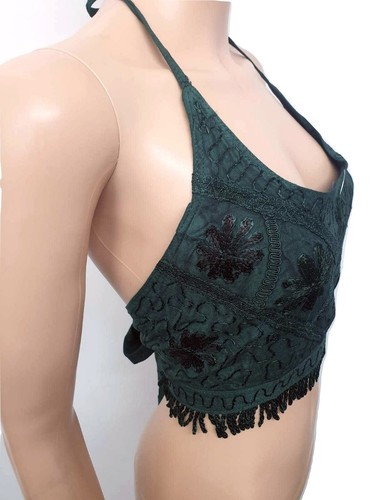 Halter Neck Bikini Top Bralette Back Tie Summer Beach Embroidered 6 8 10 12 14 - Picture 34 of 87