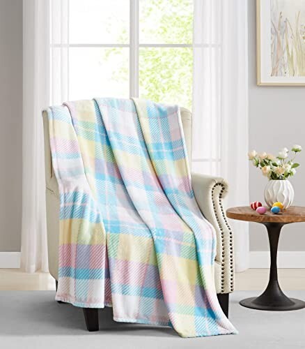 Spring Easter Throw Blanket: Spring Colors in a Beautiful Plaid Design NWOP Spring Easter Throw Blanket: Spring Colors in a Beautiful Plaid Design NWOP