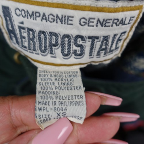 VINTAGE Aeropostale Giacca Uomo XSmall Verde Parka Cappotto con Cappuccio Foderato in Flanella Y2K - Foto 18 di 18