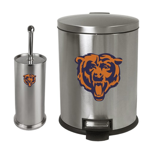 Trash Can and Toilet Brush Set Stainless Steel w/MLB Team Logo Decals Bathroom - Picture 33 of 41