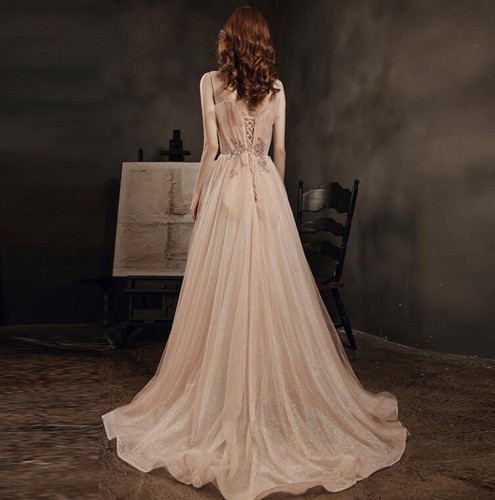 Womens Pretty Deep V  Diamante Sleeveless Flared Evening Dress Cocktail Prom 824 - Picture 4 of 6