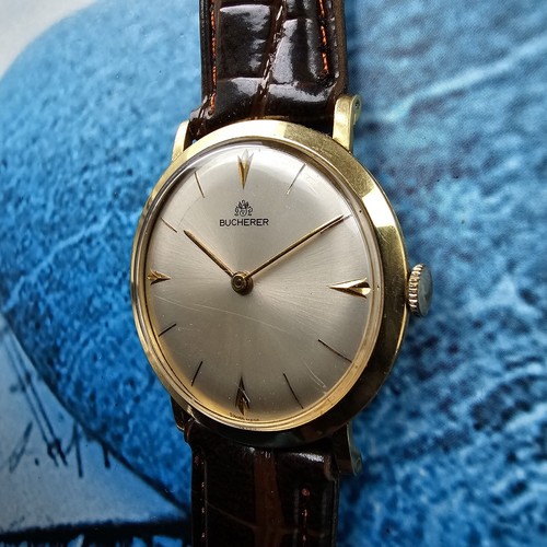 Vintage 18ct Solid Gold Bucherer Very Thin Hand-Winding Men's Watch 18k - Picture 5 of 12