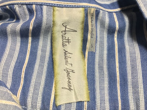 Aratta Silent Journey Sleeveless Shirt Size S Blue Striped Embroidered Floral - Picture 10 of 19