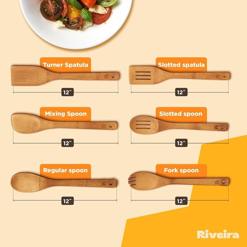 Riveira Dark Bamboo Wooden Spoons for Cooking 6-Piece, Apartment Essentials - Picture 5 of 6