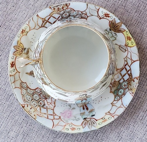 KUTANI WARE ANTIQUE GOLD BUTTERFLY HANDLE TEACUP & SAUCER SET EGGSHELL - Picture 8 of 15