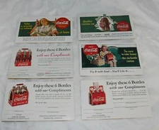  Lot of 6 Coca-Cola "Enjoy 6 Bottles With Our Compliments" Promo Cards 