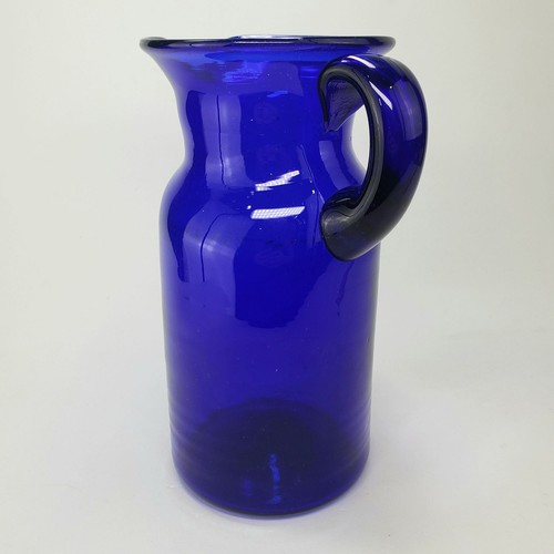 Rare Cobalt Blue Glass Pitcher 1940s Hand Blown with Pontil & Applied Handle - Picture 3 of 14