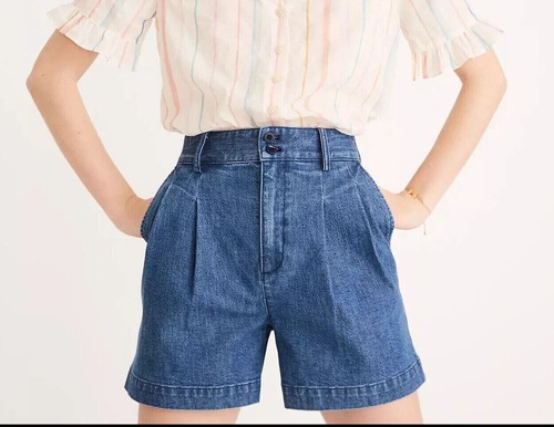 Madewell Women's Size 12 Blue Denim Pleated Shorts High Waist Pockets EUC