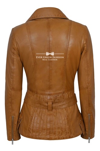 Damen Vintage Biker Style feminine hellbraun gewaschen Designer Echt Leder Jacke 2812 - Bild 3 von 5
