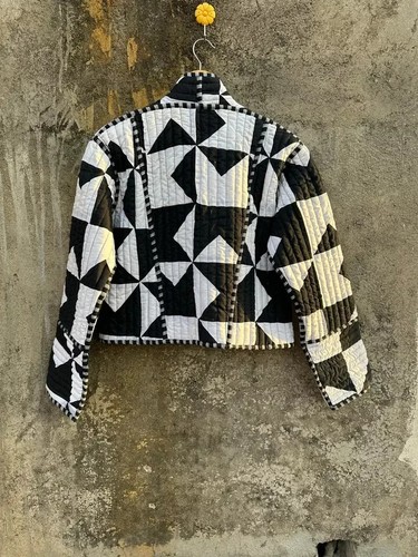Handmade Boho Cotton handblock Jacket, Short Kimono Quilted Patchwork, Women's - Picture 4 of 6
